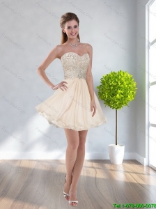 Plus Size Sweetheart Empire Champagne Prom Dress with Appliques for 2015