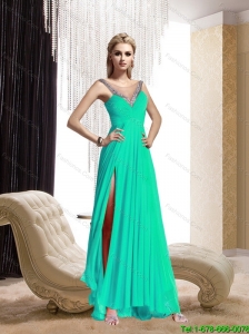 Popular 2015 Scoop Beading and Ruching Prom Dress in Turquoise