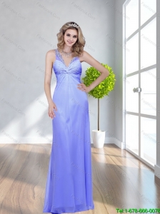 Pretty 2015 Beautiful  Beading V Neck Lavender Prom Dress with Criss Cross