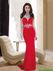 The Super Hot Brush Train Red Elegant Bridesmaid Dresses with Beading and Appliques