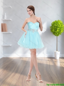 2015 Elegant A Line Strapless Light Blue Cheap Bridesmaid Dress with Appliques
