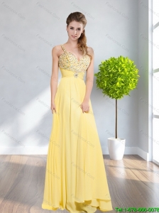 2015 Elegant Straps Beading Empire Yellow Cheap Bridesmaid Dresses