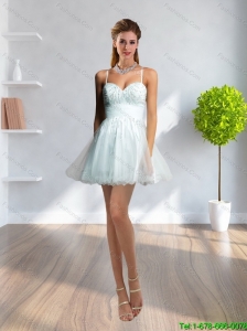 2015 Latest Spaghetti Straps Empire Beading Light Blue Bridesmaid Dress