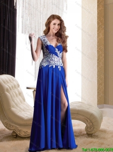 Luxurious Empire Appliques and Beading Chiffon 2015 Bridesmaid Dresses in Royal Blue
