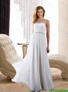 Perfect Straps White 2015 Prom Dress with Beading and Ruching