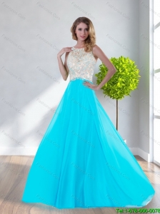 Pretty Scoop Empire Beading Aqua Blue Cheap Bridesmaid Dresses for 2015
