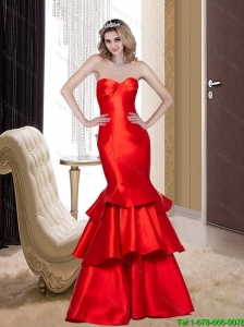 2015 Remarkable Red Mermaid Bridesmaid Dresses with Ruffled Layers