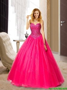 Fashionable Sweetheart Floor Length Hot Pink Bridesmaid Dresses with Beading