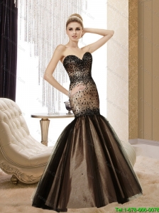 Perfect 2015 Mermaid Sweetheart Beading Tulle Chocolate Bridesmaid Dresses