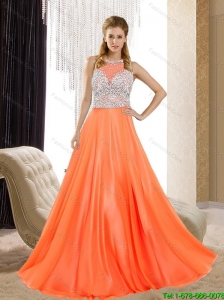 2015 Popular Empire Bateau Beading  Bridesmaid Dresses in Orange Red