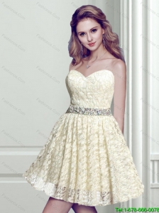 The Best 2015 Sweetheart Beading A Line Light Yellow Prom Dress