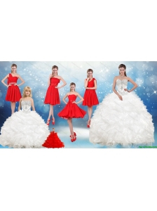 2015 Ruffles and Beading White Sweet 16 Dresses and Red Short Dama Dresses and Ruffles White Little Girl Dress