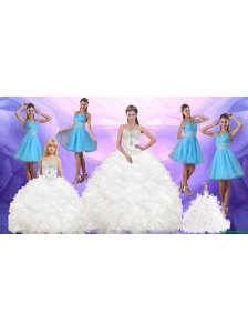 Ruffles and Beading White Quinceanera Dress and Baby Blue V Neck Dama Dresses and White Pageant Dresses for Little Girls