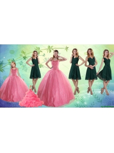 2015 Pretty Rose Pink Quinceanera Dress and Knee Length Dama Dresses and Sweet Ball Gown Little Girl Dress