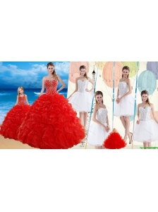 2015 Red Ruffled Quinceanera Dress and Beaded White Short Dama Dresses and Halter Top Beaded Pageant Dresses for Little Girl