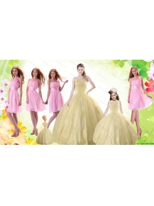 Champagne Ball Gown Quinceanera Dress and Ruching Baby Pink Dama Dresses and Floor Length 2015 Little Girl Dress