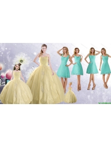 Champagne Ball Gown Quinceanera Dress and Square Knee Length Dama Dresses and Cute  Beading Little Girl Dress