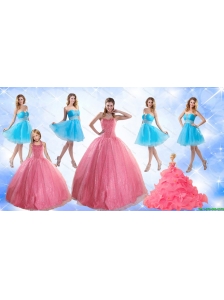 Cute Ball Gown Quinceanera Dress and Beading Baby Blue Dama Dresses and Rose Pink Halter Top Little Girl Dress