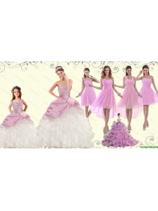 Elegant Ruffles Multi Color Quinceanera Dress and Pink Short Dama Dresses and 2015 Straps Ruffles Little Girl Dress