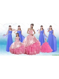 Ruffled Layers Sweetheart Quinceanera Dress and Elegant Ruching Long Dama Dresses and Rose Pink Floor Length Little Girl Dress