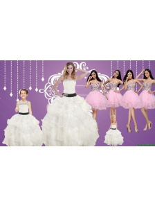 Strapless Beading White Quinceanera Dress and Baby Pink Sweetheart Short Prom Dresses and White Straps Beading Little Girl Pageant Dress