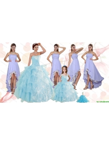 Strapless Ruffles Elegant Quinceanera Dress and Fashionable High Low Prom Dress and  Appliques and Ruffles Baby Bule Little Girl Pageant Dress