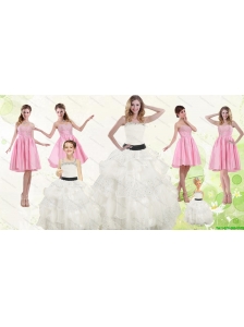 White Strapless Beading Quinceanera Dress and Baby Pink Short Beading Prom Dresses and  Affordable Little Girl Pageant Dress with Beading and Ruffles