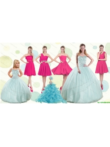 Apple Green Sweetheart Quinceanera Dress and Hot Pink Knee Length Prom Dresses and Beading and Ruffles Little Girl Dress