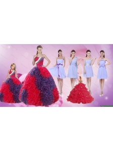 Elegant Multi Color Floor Length Quinceanera Dress and Ruching Short Dama Dresses and  Multi Color Halter Top Little Girl Dress