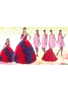 Multi Color Ball Gown Ruffles Quinceanera Dress and Ruching Baby Pink Dama Dresses and  Halter Top Multi Color Little Girl Dress