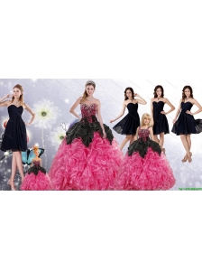 Ruffles and Beading Multi Color Quinceanera Gown and Black Sweetheart Short Prom Dress and Multi Color Straps Little Girl Dress