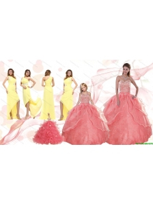 Sweetheart Beading Watermelon Sweet 16 Dress and One Shouler High Low Prom Dresses and Halter Top Beading Little Girl Dress