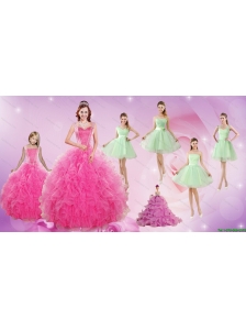 Beautiful Ruffles and Beading Quinceanera Dress and Apple Green Short Dama Dresses and Beading Little Girl Dress