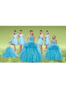 Pick Ups and Embriodery Baby Blue Quinceanera Dress and Ruching Short Dama Dresses and Embroidery Baby Blue Little Girl Dress
