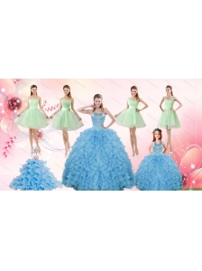 Ruffles Beading Ball Gown Quinceanera Dress and Sash Short Apple Green Dama Dresses and  Halter Top Little Girl Dress