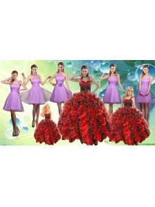 Sweetheart Ruffles Multi Color Quinceanera Dress and Knee Length Ruching Dama Dresses and Multi Color Little Girl Dress