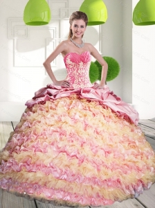2015 Custom Made  Quinceanera Gown with Ruffled Layers and Appliques