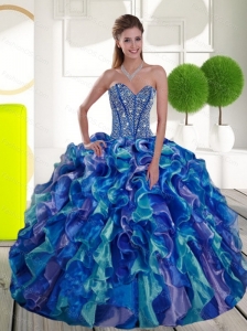 Custom Made Beading and Ruffles Sweetheart 2015 Sweet 15 Dresses in Multi Color