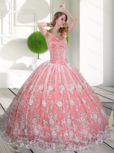 Custom Made Sweetheart 2015 Quinceanera Gown with Beading and Lace