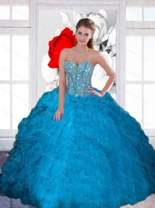 Decent Beading and Ruffles Sweetheart Teal Sweet 16 Dresses for 2015