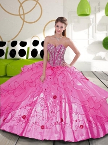 Luxurious Beading and Embroidery Hot Pink Sweet 16 Dresses for 2015