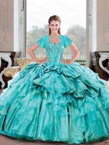 Wonderful Sweetheart Beading and Ruffles Turquoise Sweet 16 Dresses for 2015 Spring