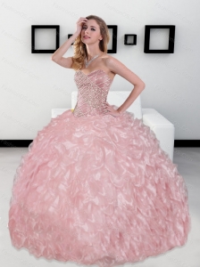 2015 Pretty Sweetheart Ball Gown Sweet 16 Dresses with Beading and Ruffles