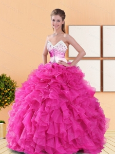 Beautiful Hot Pink 2015 Sweet 16 Dresses with Beading and Ruffles