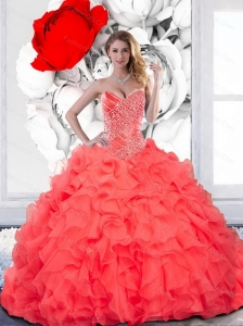 Custom Made Beading and Ruffles Sweetheart Quinceanera Dress for 2015
