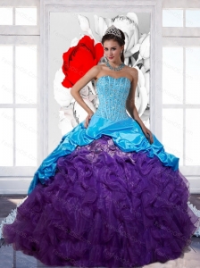 Pretty Beading and Ruffles 2015 Multi Color Quinceanera Dresses with Pick Ups