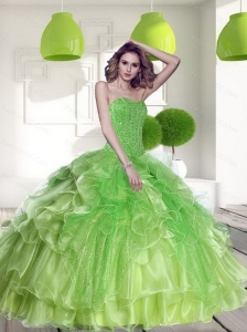 Pretty Spring Green 2015 Quinceanera Dress with Beading and Ruffles