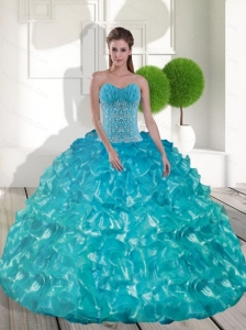 Pretty Sweetheart Blue Sweet 15 Dresses with Appliques and Ruffled Layers