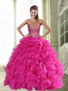 Unique  Sweetheart Hot Pink 2015 Quinceanera Dresses with Beading and Ruffles
