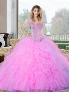 2015 Cute Beading and Ruffles Sweetheart Quinceanera Gown